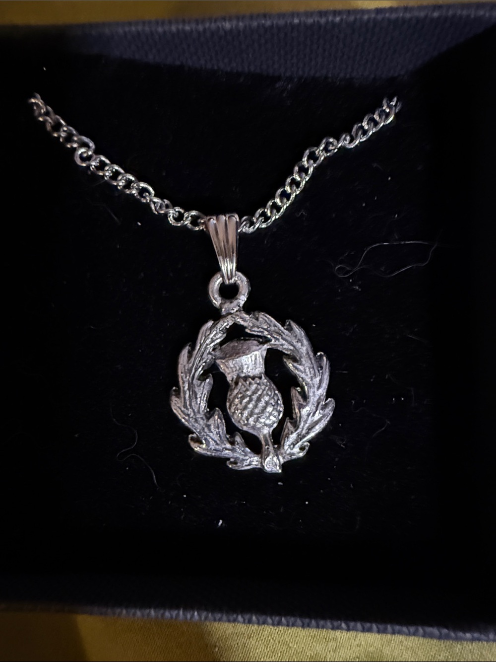 Silver tone Thistle Pendant Necklace - Women's Jewelry